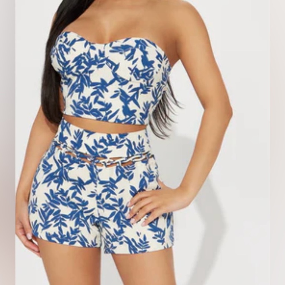 Fashion Nova Blue and White Two-Piece Set
